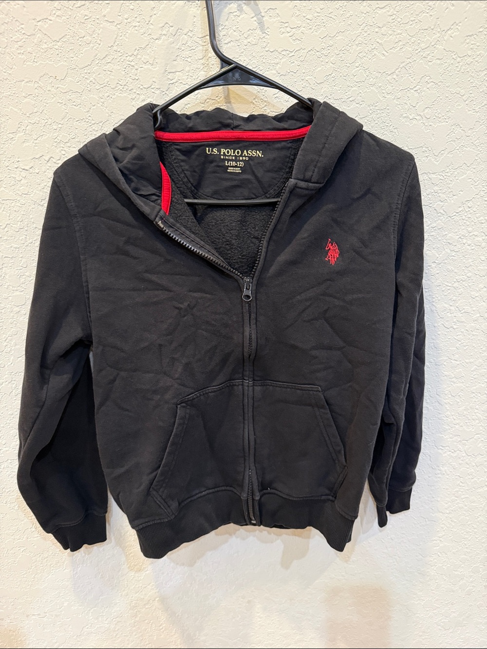 U.S. Polo Assn. Kids Black Hoodie with Red Logo Trim